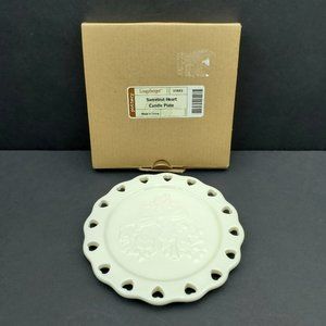 Longaberger Pottery Sweetest Heart Candle Plate Small White Dish